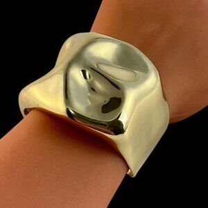 Alexis Bittar Modernist Abstract Polished Gold Tone Cuff Bracelet